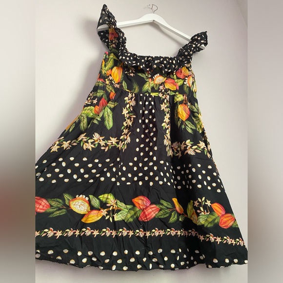 Women’s Farm Rio Cocoa Paradise Mini Polka Dot Fruit Dress Small scarf print - Picture 3 of 9